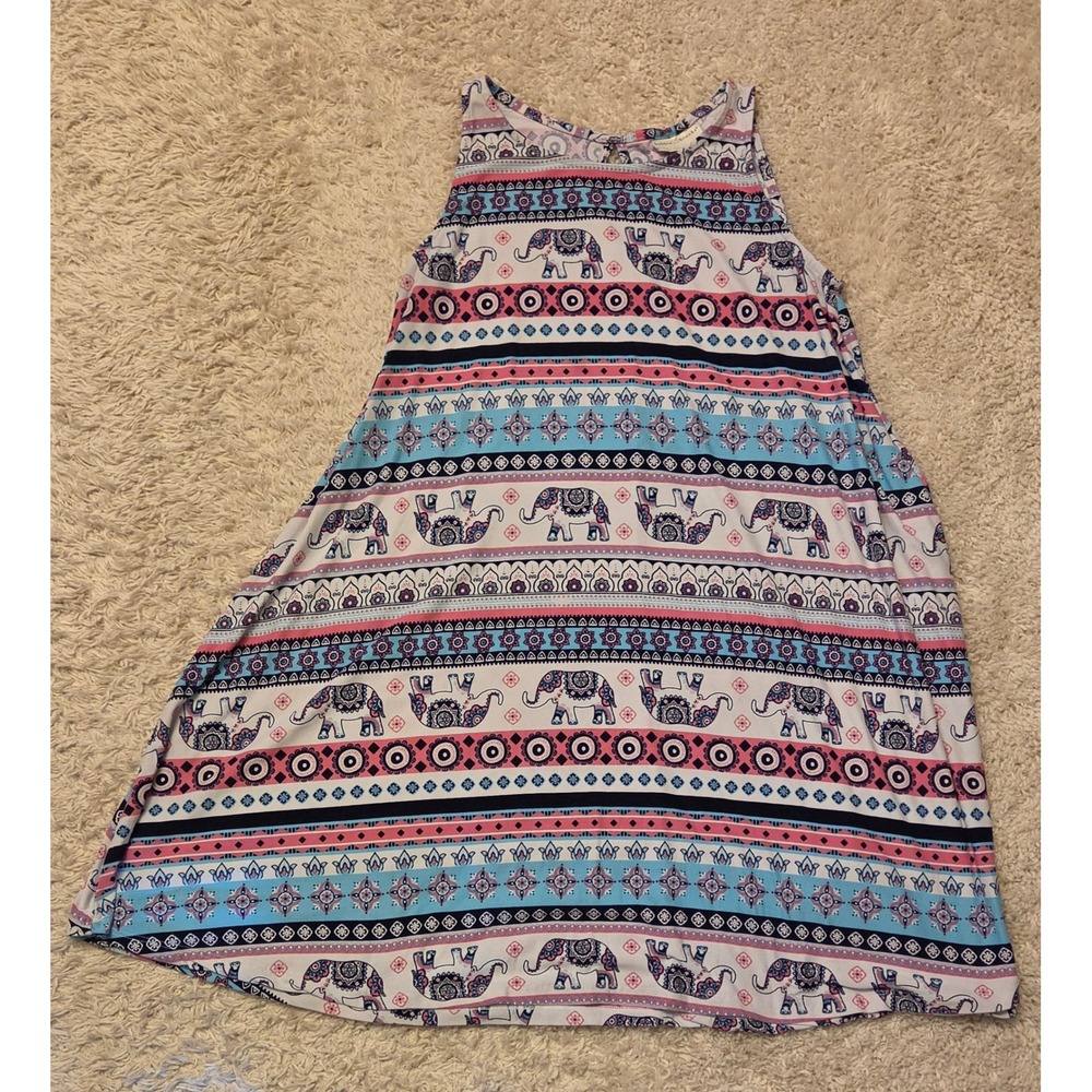 Bobbie Brooks Keyhole Back Sleeveless Dress Womens Size L Multicolor‎ Elephant